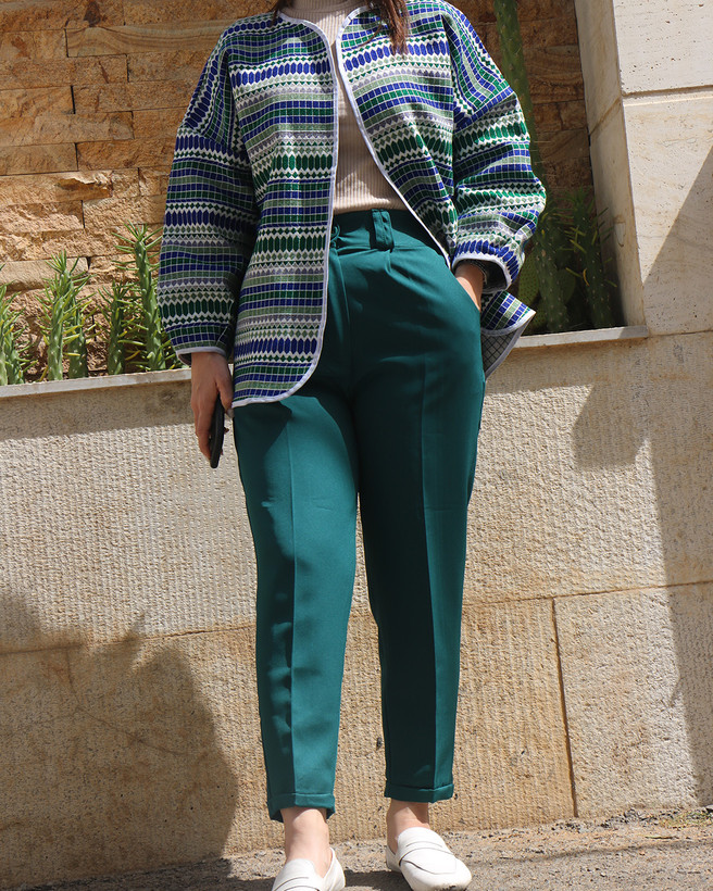 شلوار سبزآبی دمپا پاکتی مازراتی سایز 42