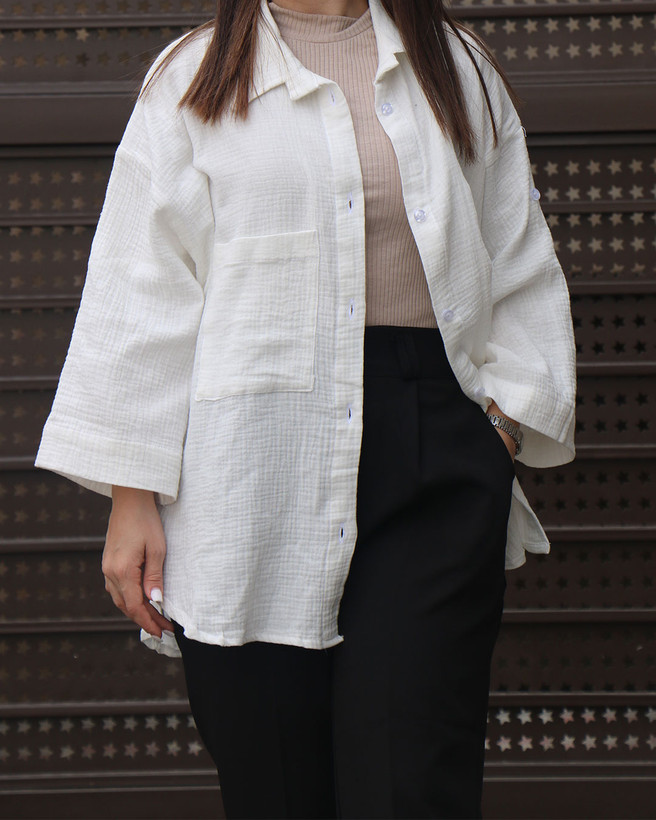 مانتو سفید کوتاه اسپرت دبل فیس