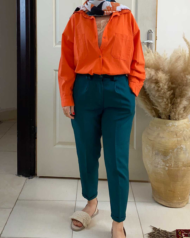 مانتو نارنجی لینن