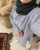 مانتو لینن راه راه آبی روشن
