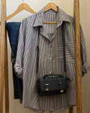 خرید مانتو لینن راه راه آبی سیر