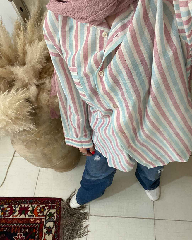 مانتو لینن راه راه صورتی و آبی