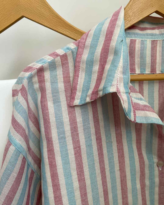 مانتو لینن راه راه صورتی و آبی