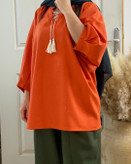 مانتو لینن نارنجی جلو بسته