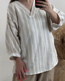 مانتو کرم جلوبسته کوتاه لینن