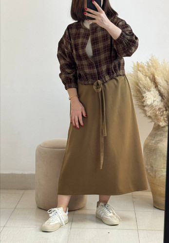 کراپ سبز قهوه ای مخمل و دامن فوتر