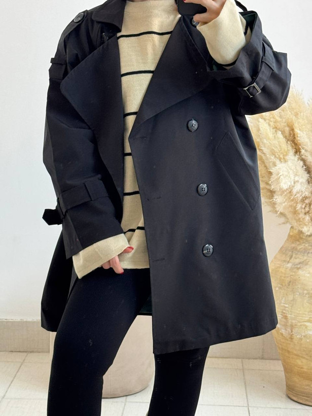 کت کتان آستر دار - بارانی مشکی