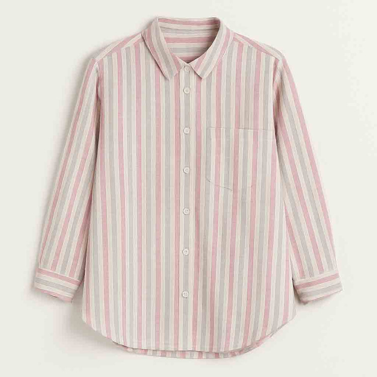 مانتو لینن راه راه صورتی و کرم