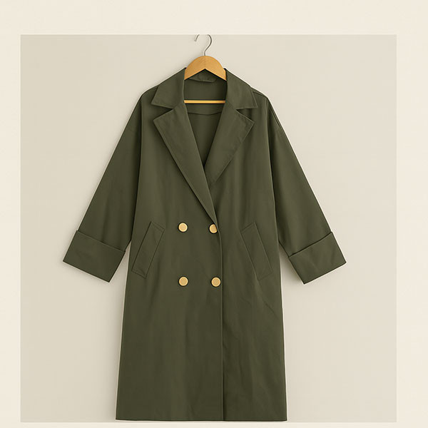 ترنچ کت کتان تی سی سبز زیتونی